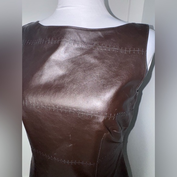 David Meister Brown Leather Sheath Dress/Size 4 - Picture 3 of 9